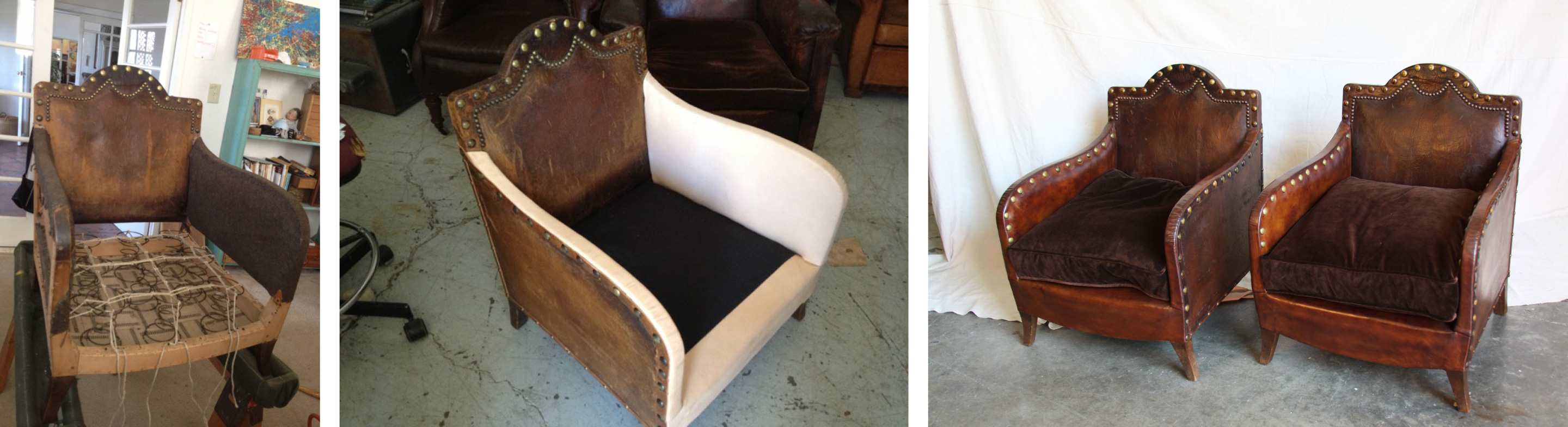 leather French club chair restoration